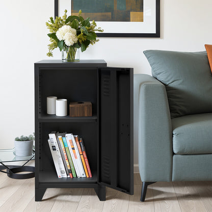 FreeStanding Metal Filing Cabinet Unit with 1 Door and 2 Tier Cabinet, Black