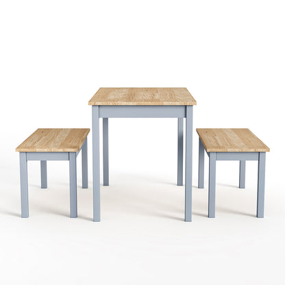 Grey Set of 3 Modern Wood Dining Table and Benches