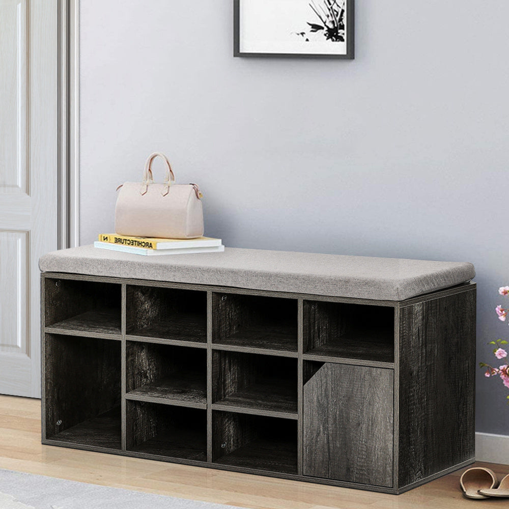 Grey Padded Shoe Storage Bench