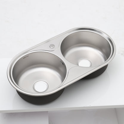 Catering Stainless Steel Double Kitchen Sink Laundry Topmount Round