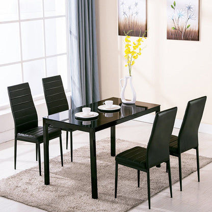 1.2M Black Glass Dining Table with Set of 4 Chairs,kitchen Table and Chairs