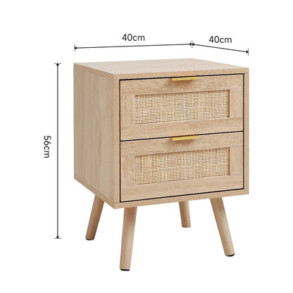 Set of 2 Wood and Rattan Side Cabinet