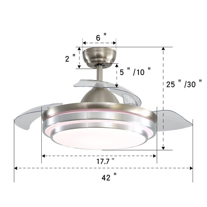 42 Inch Ceiling Fan Blade Light Chandelier Lamp +Remote Control Nickel