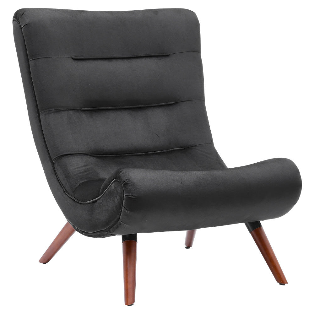 Black Curved Velvet Lounge Chair with Footstool