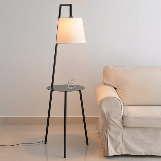 Metal Tray Table Floor Lamp with Linen Lampshade