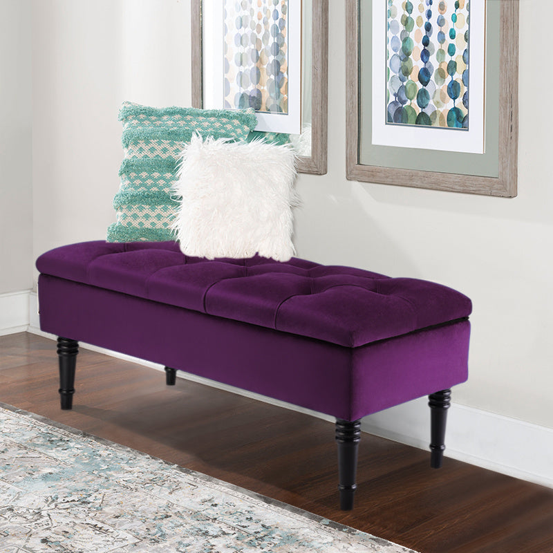 Purple Buttoned Velvet Ottoman Storage Bench