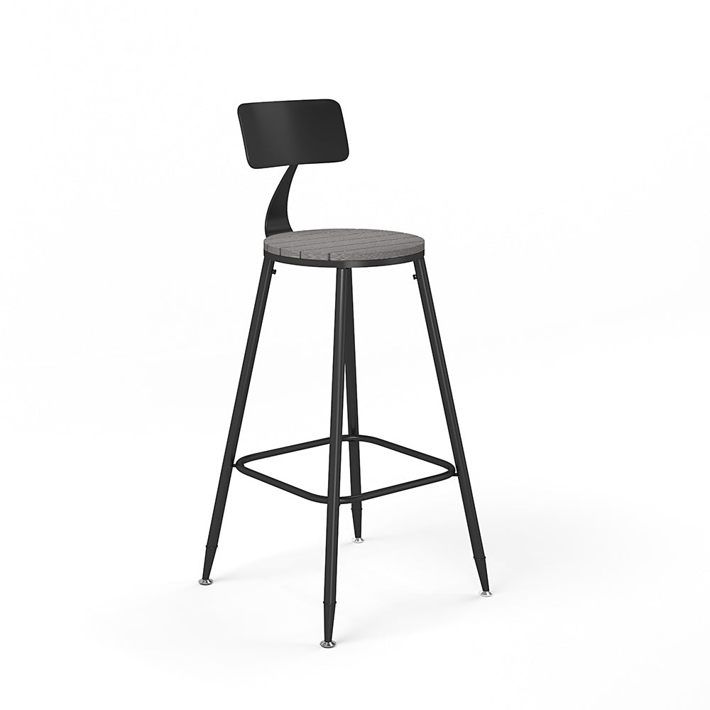 Grey Set of 2 Round Counter Height Bar Stool with Backrest
