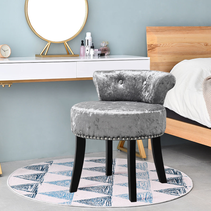 Crushed Velvet Buttoned Dressing Table Stool Silver Grey