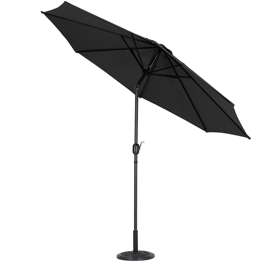 3M Black Parasol Umbrella Patio Sun Shade Crank Tilt with Round Base