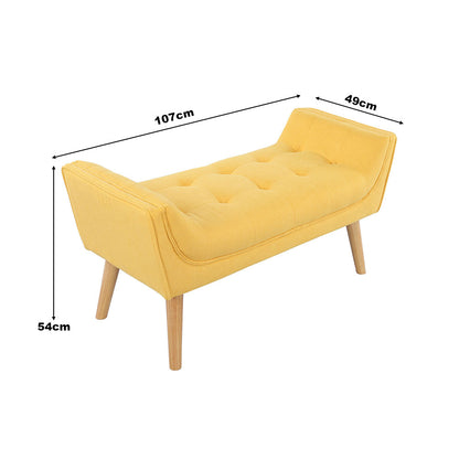 Yellow Tufted Fabric Bed Bench Upholstered Footstool