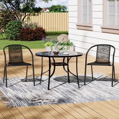 Set of 3 Garden 105CM Patio Glass Umbrella Round Table and Stackable Chairs Set