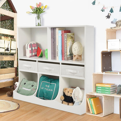 3-Tier Open 5 compartments and 3 draws  Style Toy and Book Storage Cabinet