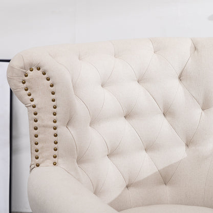 Linen Chesterfield Thick Cushion Armchair, Beige