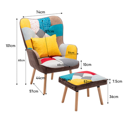 Multicolor Wingback Lounge Chair with Footstool and Pillow