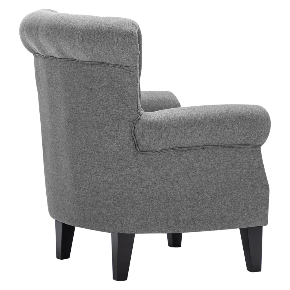 Linen Chesterfield Thick Cushion Armchair, Dark Grey