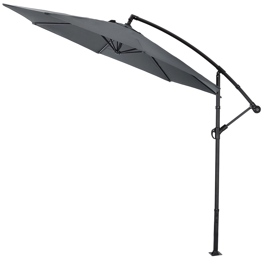 3M Banana Parasol Patio Umbrella Sun Shade Shelter with Fanshaped Base, Dark Grey