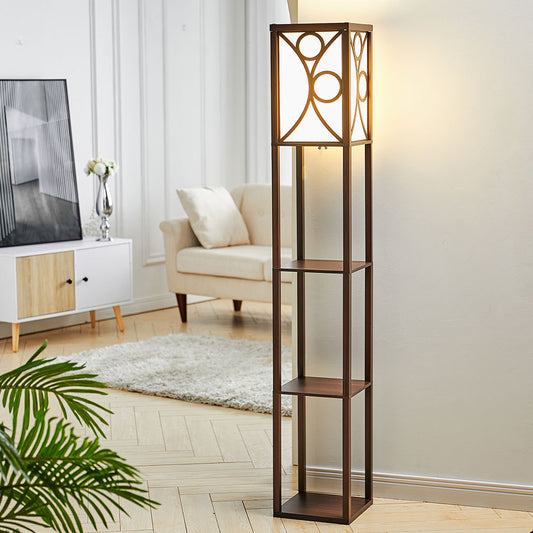 Brown Floor Lamp with Storage Shelf