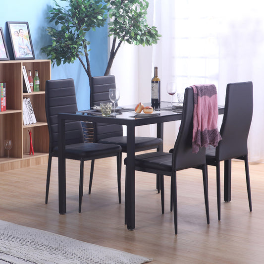 Set of 4 PU Leather Padded Seat Metal Legs Dining Chair Black