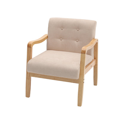 Modern Linen Fabric Buttoned Armchair Soild Wooden Frame Beige