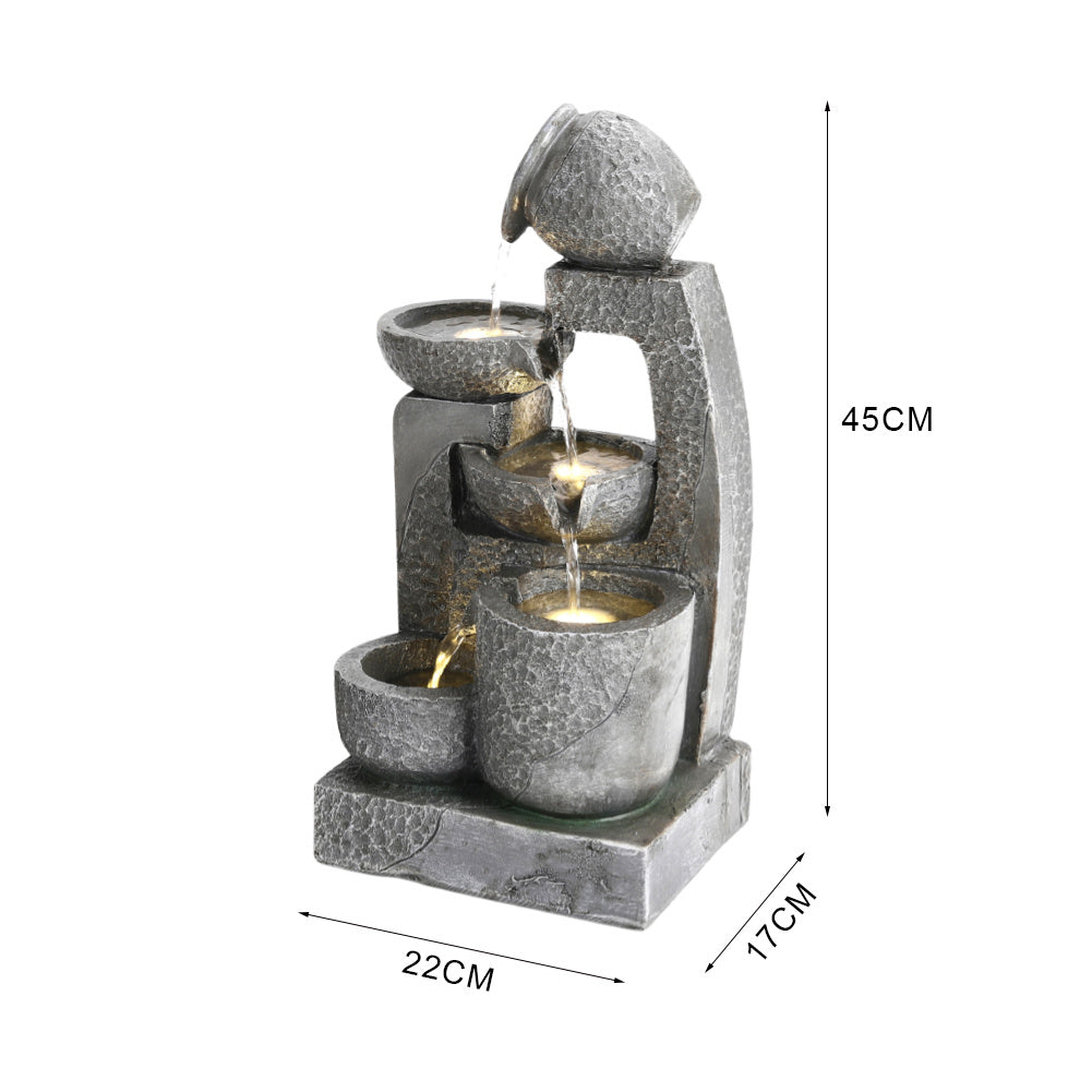 Grey Outdoor Garden Solar powered Resin Water Fountain