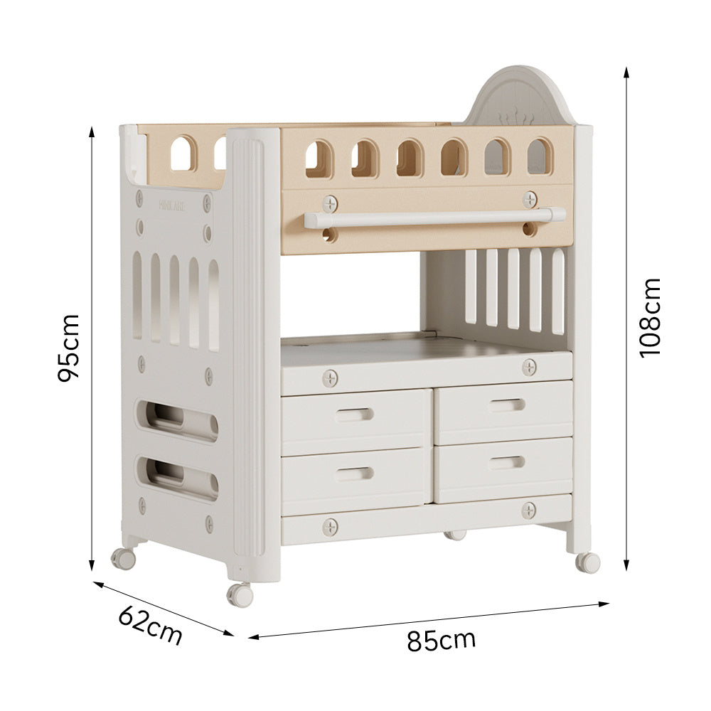 Mobile Baby Diaper Changing Table with 4 Drawers and Storage Shelf