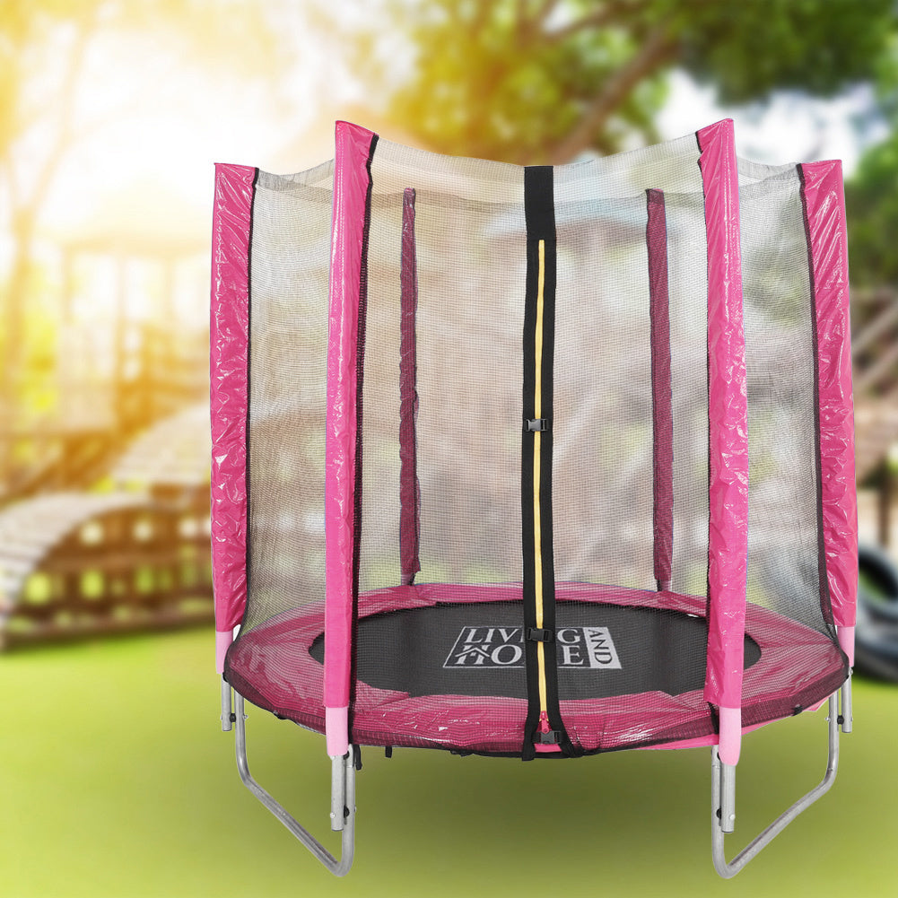 5ft Kids Trampoline with Enclosure Safety Net for Outdoor Playground Pink