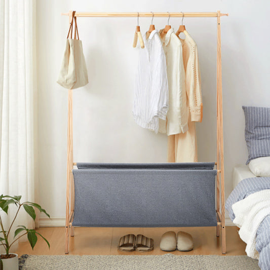 159cm Hanging Coat Rack for Bedroom Floor with Storage Basket