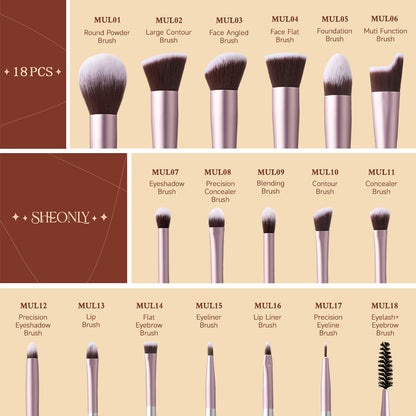 Professional Makeup Brush Set 18 Pcs for Foundation Powder Concealers Eye Shadows Brush