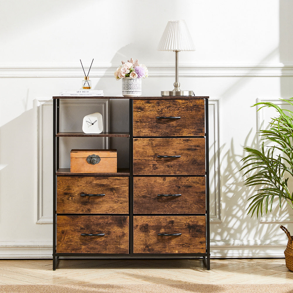 Medieval Style Wooden Storage Cabinet with Six Drawers