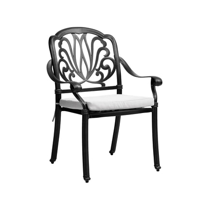 Black Set of 2 Outdoor Cast Aluminum Dining Chairs with Cushions