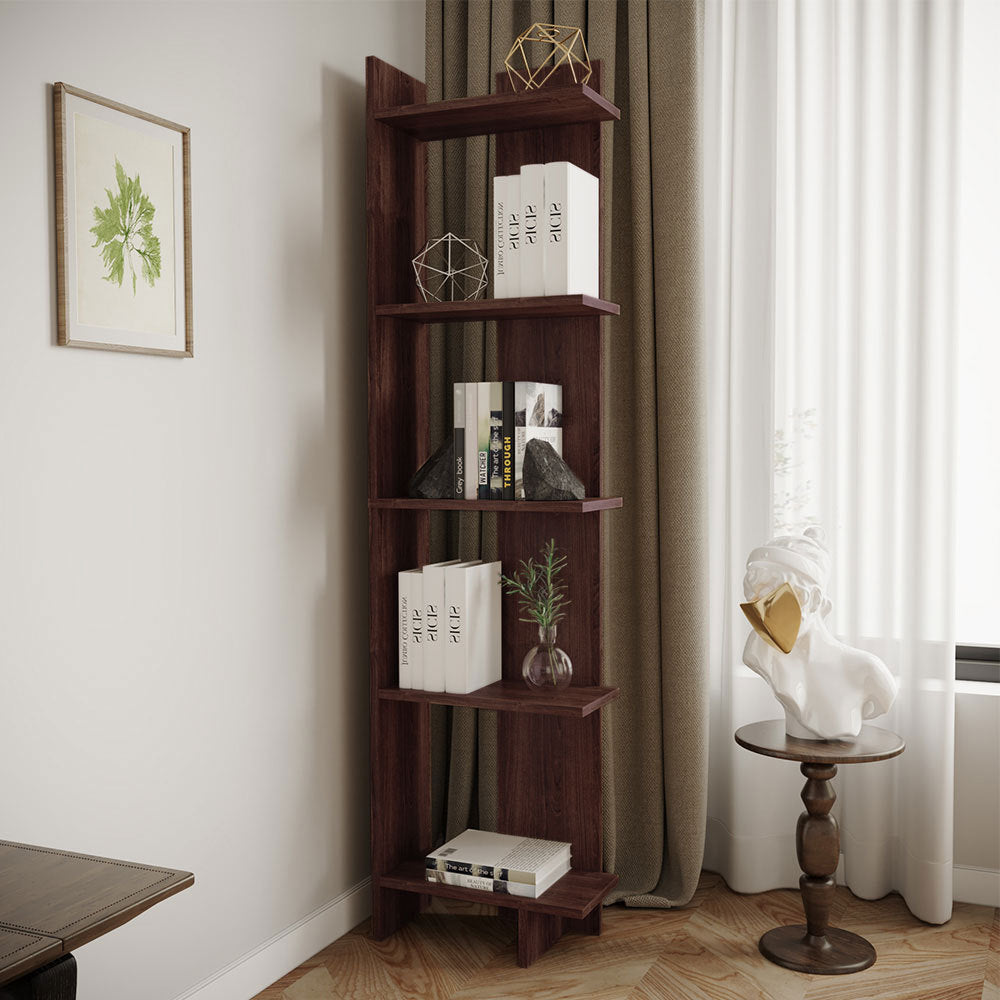 5 Tier Corner Storage Bookshelf Shelving Unit Walnut