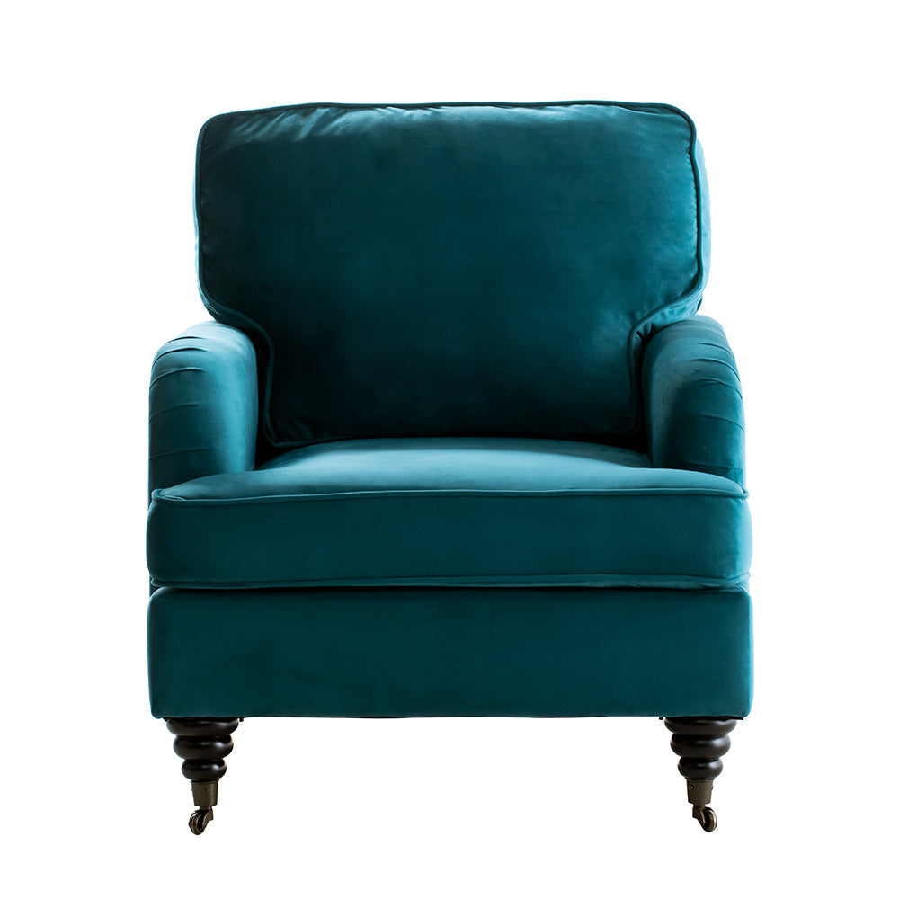 Blue Green Modern Upholstered Armchair with Wooden Legs