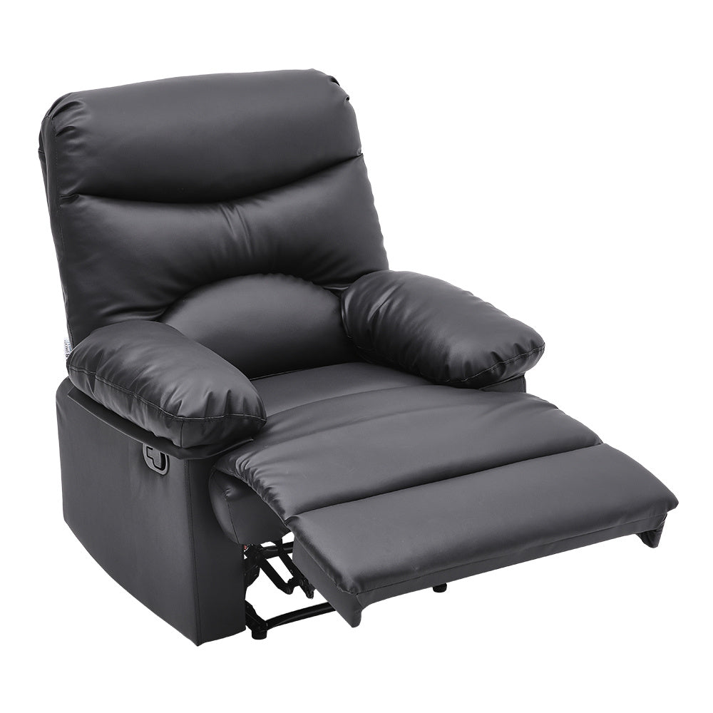 Black Manual Faux Leather Recliner Armchair