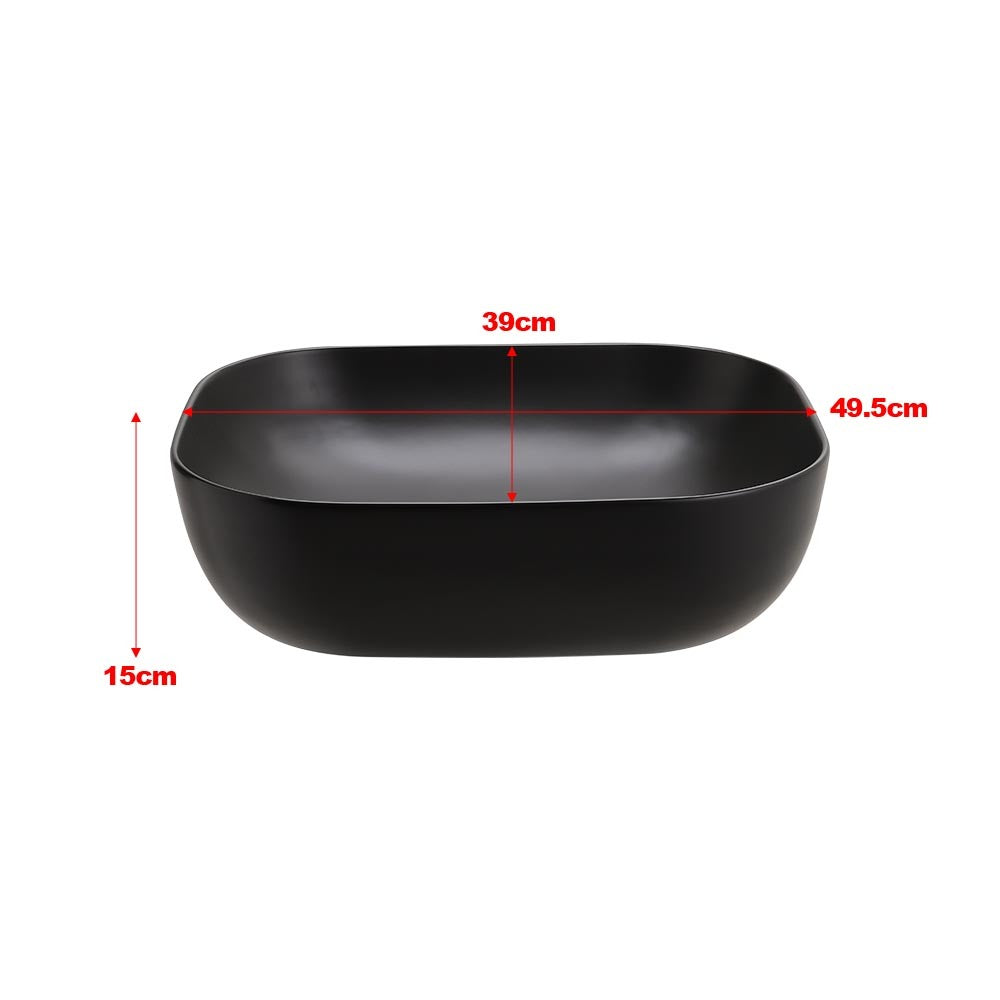 49.5x39cm Rectangular Countertop Vessel Sink Matte Black