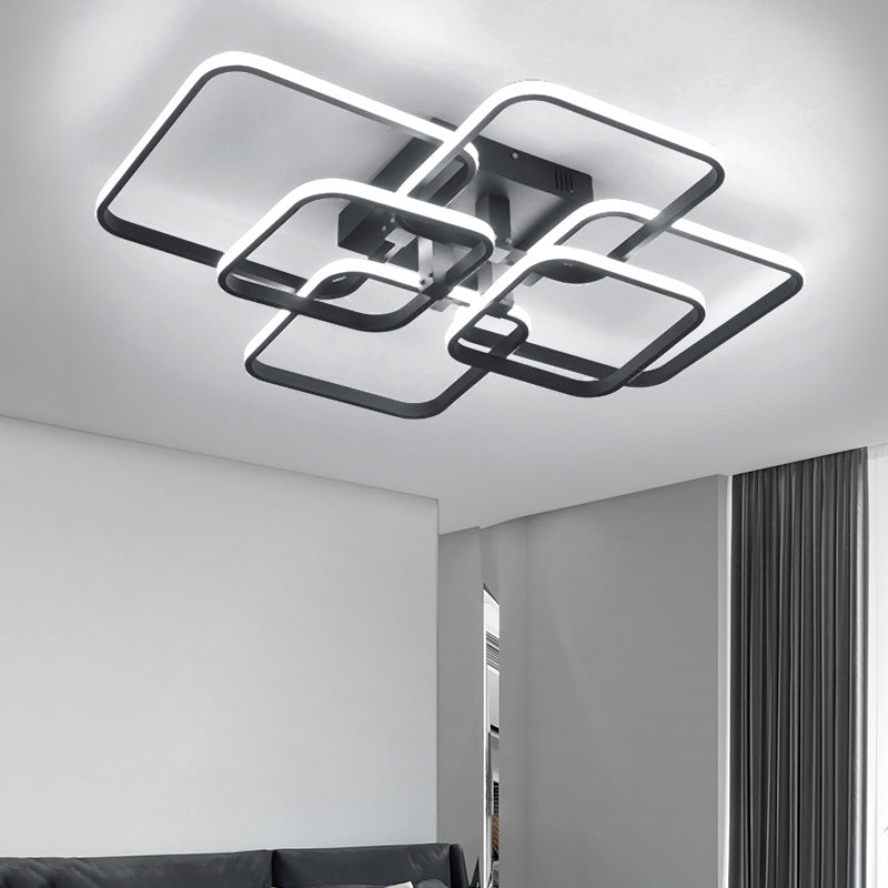 Modern Square LED Ceiling Lamp Chandelier Light, Black Frame6 Head Cool White