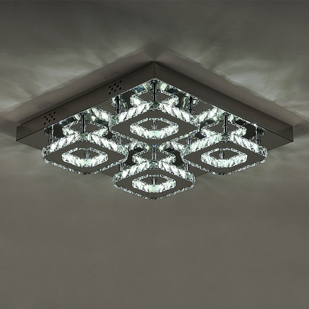 Square Large-size LED Ceiling Light Crystal Chandelier Pendant Lamp Cool White