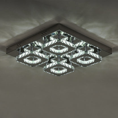 Square Large-size LED Ceiling Light Crystal Chandelier Pendant Lamp Cool White