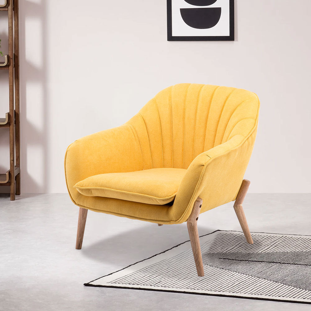 Velvet Scallop Back Armchair with Detachable Cushion Yellow