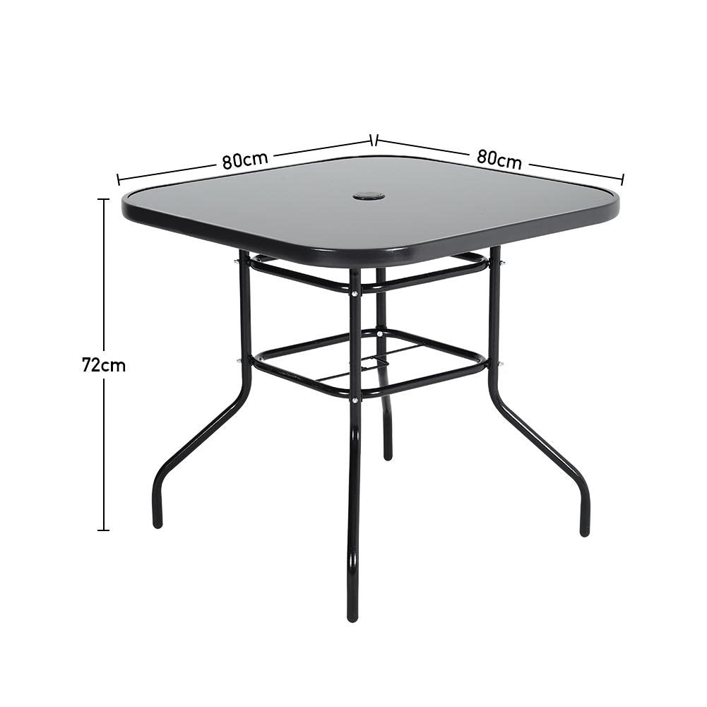 80CM Garden Glass Top Table With Umbrella Hole, Square