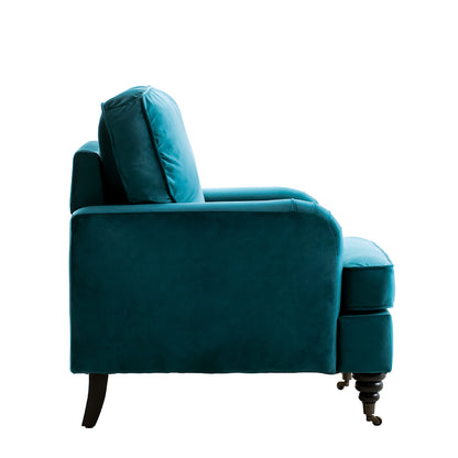 Blue Green Modern Upholstered Armchair with Wooden Legs