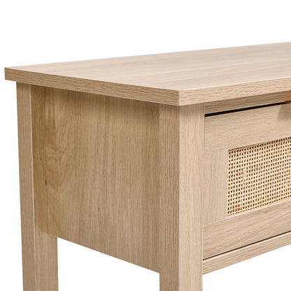 Rustic Wood Console Table with 3 Rattan Drawer