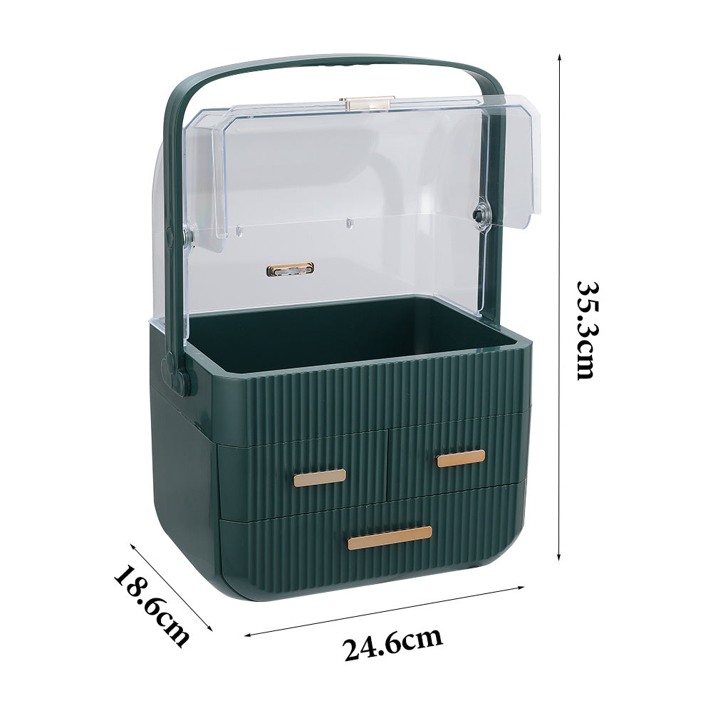 Green Desktop 3 Drawers Cosmetics Storage Organizer