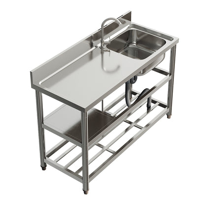 Silver 120cm Stainless Steel Kitchen Compartment Sink with Shelves