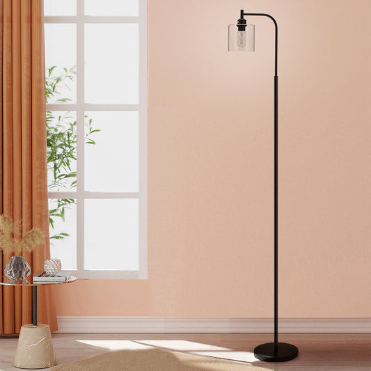 Black Minimalist Floor Lamp with Glass Lampshade