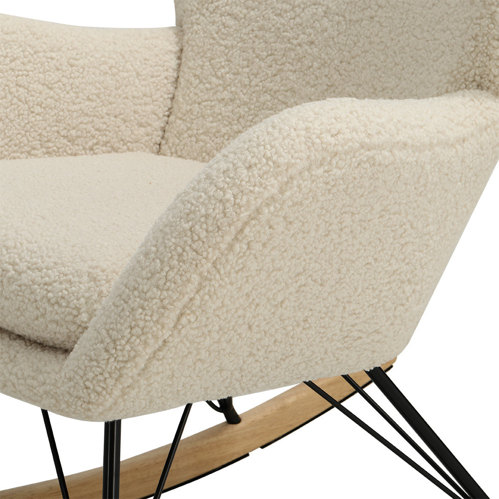 Beige Faux Wool Upholstered Rocking Chair