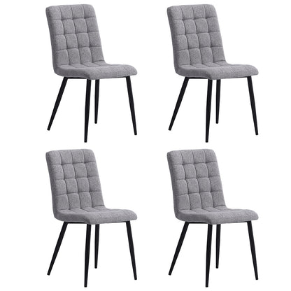 Set of 4 Buttoned Linen High Back Dining Chairs Grey