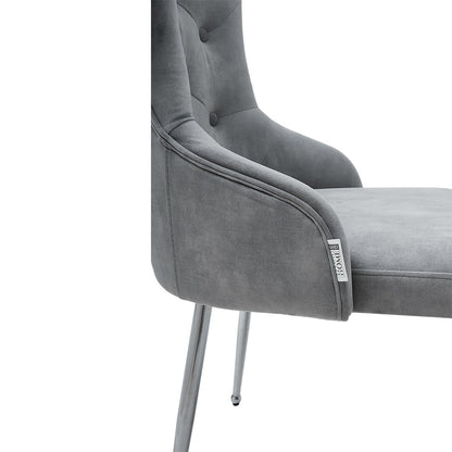 Grey Velvet Tufted Dining Chair with Cushion