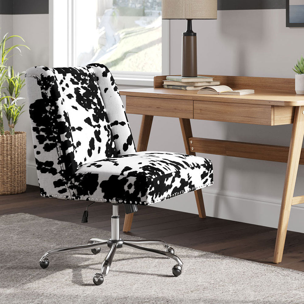 Velvet Office Chair Black and white spots 5-Claw Metal Legs