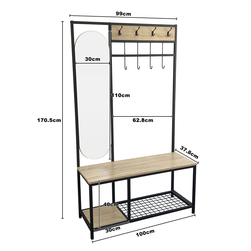 Coat Rack with Shoe Bench and Mirror