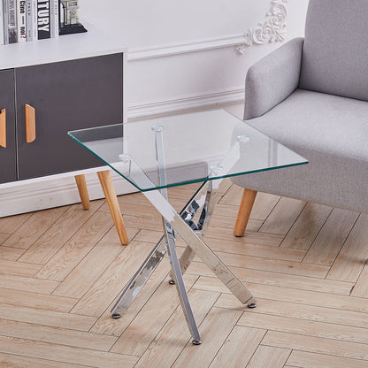 Square Tempered Glass Top Side Table with Chrome Legs
